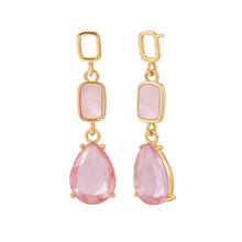 Load image into Gallery viewer, Pink Crystal Teardrop and Faux-Stone Linear Drop 1-Pair Set