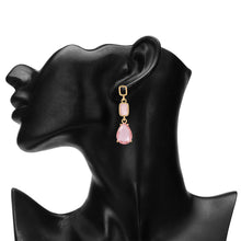 Load image into Gallery viewer, Pink Crystal Teardrop and Faux-Stone Linear Drop 1-Pair Set