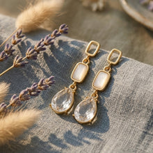 Load image into Gallery viewer, Gold Crystal Teardrop and Mother-of-Pearl Linear Drop 1-Pair Set