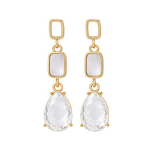 Load image into Gallery viewer, Gold Crystal Teardrop and Mother-of-Pearl Linear Drop 1-Pair Set