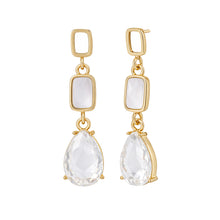 Load image into Gallery viewer, Gold Crystal Teardrop and Mother-of-Pearl Linear Drop 1-Pair Set