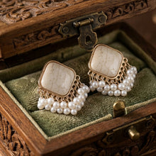 Load image into Gallery viewer, Cream Marble Faux-Stone Pearl Chandelier Stud 1-Pair Set
