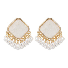 Load image into Gallery viewer, Cream Marble Faux-Stone Pearl Chandelier Stud 1-Pair Set