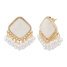 Load image into Gallery viewer, Cream Marble Faux-Stone Pearl Chandelier Stud 1-Pair Set