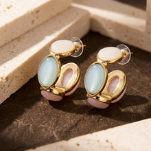 Load image into Gallery viewer, Gold Pastel Pastel Multi-Stone C-Hoop Earrings