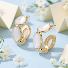 Load image into Gallery viewer, Gold Mother-of-Pearl Oval Cabochon Hoop 1-Pair Set