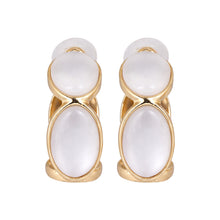 Load image into Gallery viewer, Gold Mother-of-Pearl Oval Cabochon Hoop 1-Pair Set