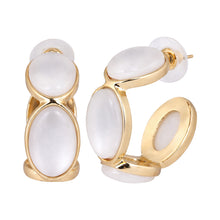 Load image into Gallery viewer, Gold Mother-of-Pearl Oval Cabochon Hoop 1-Pair Set