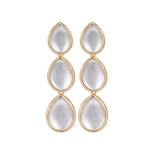 Load image into Gallery viewer, Gold Triple Teardrop Cats Eye Dangle Earrings