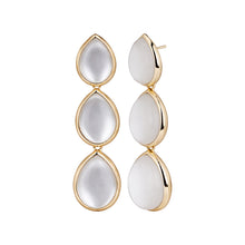 Load image into Gallery viewer, Gold Triple Teardrop Cats Eye Dangle Earrings