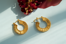 Load image into Gallery viewer, Silver/Gold hoop earrings with a textured design
