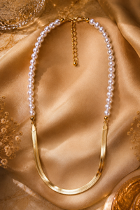 Pearl & Herringbone Layered Necklace