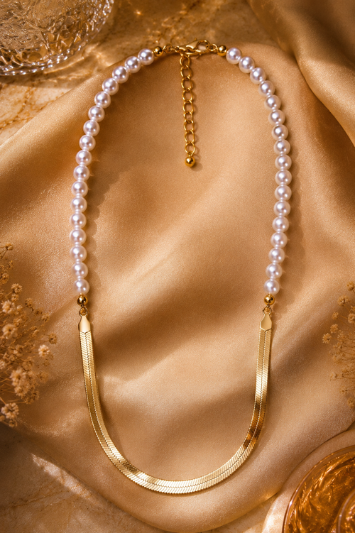 Pearl & Herringbone Layered Necklace