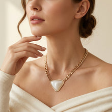 Load image into Gallery viewer, Gold-Plated Chunky Curb Chain Necklace with Triangular Faux Pearl Pendant