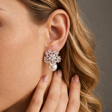 Load image into Gallery viewer, Solstice Starburst American Diamond Pearl Drop Earrings