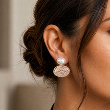 Load image into Gallery viewer, Seraphine Pearl &amp; American Diamond Oval Drop Earrings