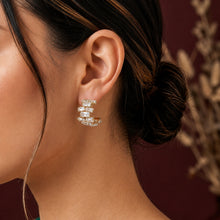 Load image into Gallery viewer, Cascade Baguette American Diamond Hoop Earrings