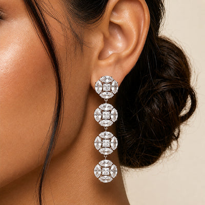Cascade Orb American Diamond Long Drop Earrings