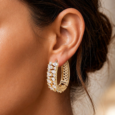 Sovereign Pear-Cut American Diamond Huggie Hoops