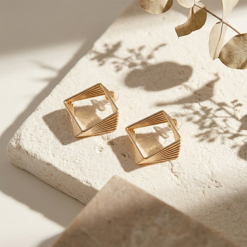 Gold Square Layered Hoop Earrings