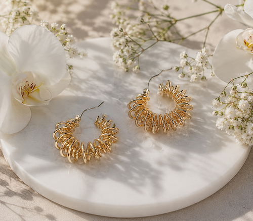 Gold Coiled Spring Hoop Earrings