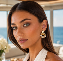 Load image into Gallery viewer, Gold Knot Pearl &amp; Crystal Cluster Earrings