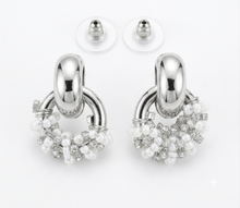 Load image into Gallery viewer, Silver Knot Pearl &amp; Crystal Cluster Earrings
