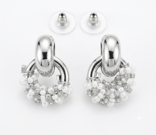 Silver Knot Pearl & Crystal Cluster Earrings