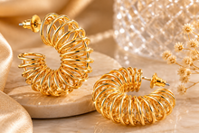 Load image into Gallery viewer, Gold Spiral Wire Hoop Earrings