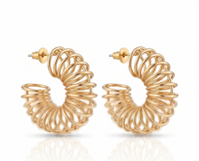 Load image into Gallery viewer, Gold Spiral Wire Hoop Earrings