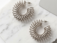 Load image into Gallery viewer, Silver Spiral Wire Hoop Earrings