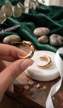 Load image into Gallery viewer, Silver Textured Bamboo C-Hoop Earrings