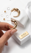 Load image into Gallery viewer, Silver Textured Bamboo C-Hoop Earrings