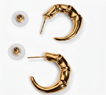 Load image into Gallery viewer, Silver Textured Bamboo C-Hoop Earrings