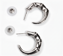 Load image into Gallery viewer, Silver Textured Bamboo C-Hoop Earrings