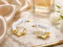 Load image into Gallery viewer, Black Enamel &amp; Gold Wavy Hoop Earrings