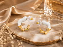 Load image into Gallery viewer, Black Enamel &amp; Gold Wavy Hoop Earrings