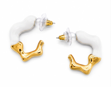 Load image into Gallery viewer, Black Enamel &amp; Gold Wavy Hoop Earrings