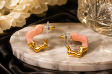 Load image into Gallery viewer, Black Enamel &amp; Gold Wavy Hoop Earrings