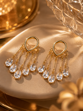 Load image into Gallery viewer, Gold Crystal Teardrop Chandelier Earrings