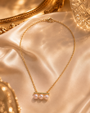 Load image into Gallery viewer, Gold Bar Triple Pearl Pendant Necklace