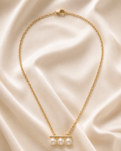 Load image into Gallery viewer, Gold Bar Triple Pearl Pendant Necklace