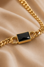 Load image into Gallery viewer, Gold Curb Chain Black Stone Necklace