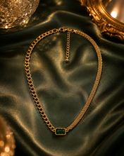 Load image into Gallery viewer, Gold Curb Chain Emerald Pendant Necklace