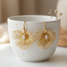 Load image into Gallery viewer, Gold Wire Filigree Flower Drop Earrings with Marquise Crystal