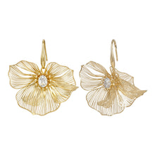 Load image into Gallery viewer, Gold Wire Filigree Flower Drop Earrings with Marquise Crystal