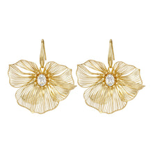 Load image into Gallery viewer, Gold Wire Filigree Flower Drop Earrings with Marquise Crystal