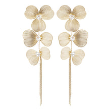 Load image into Gallery viewer, Gold Triple Flower Tassel Earrings