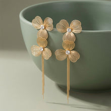 Load image into Gallery viewer, Gold Double Flower Tassel Earrings
