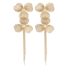 Load image into Gallery viewer, Gold Double Flower Tassel Earrings